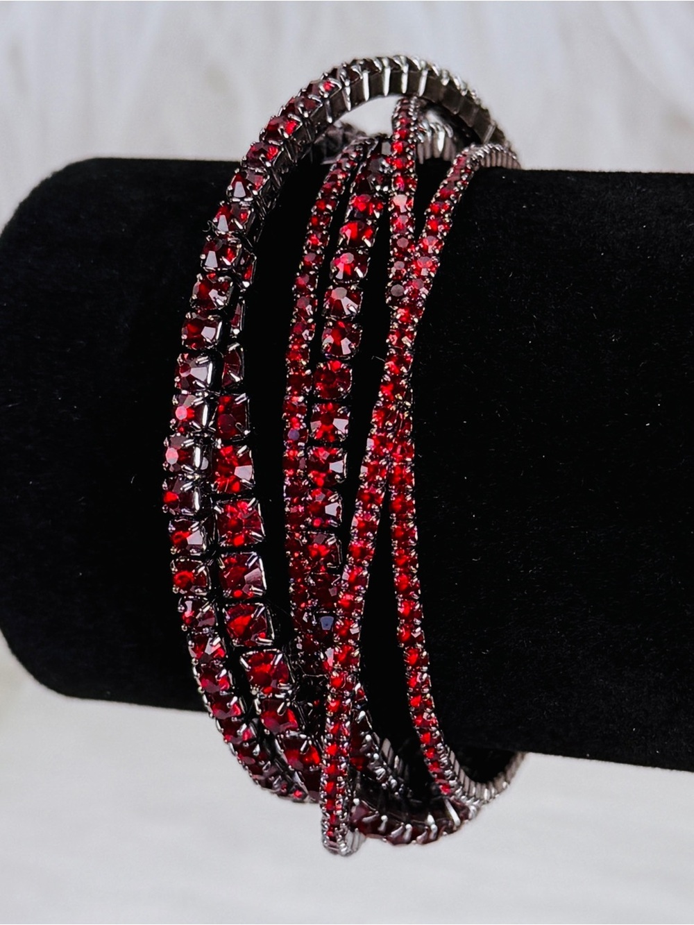 Elegant Silvertone and Red Bling adjustable cuff Bracelet